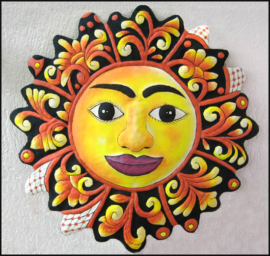 Hand painted metal sun wall hanging - Tropical metal garden and patio art - Handcrafted in Haiti from recycled steel 